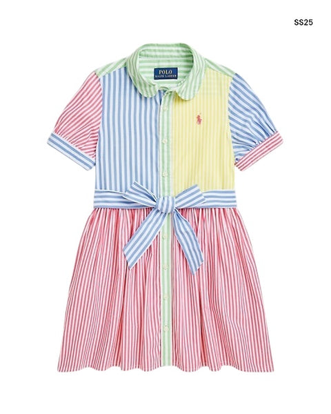 Abito chemisier a righe multicolor per neonata e bambina