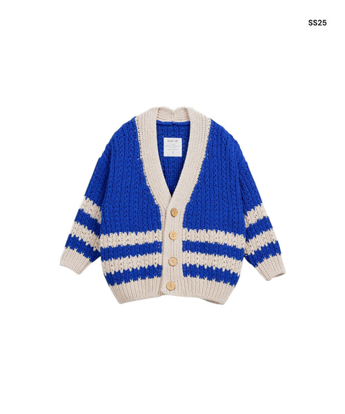 Cardigan in maglia écru e blu per bambino