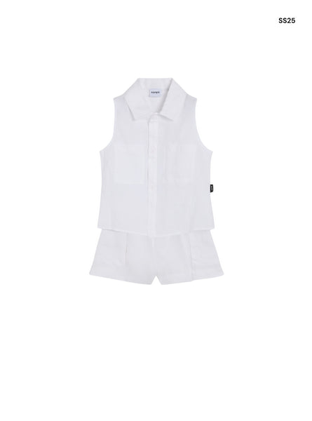 Completo bianco in lino per bambina