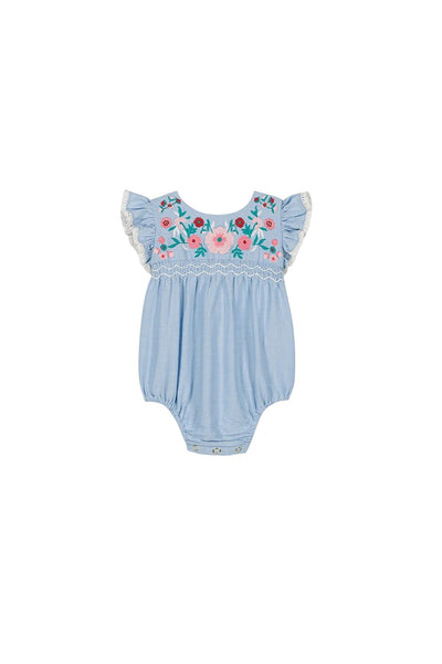Pagliaccetto azzurro per neonata