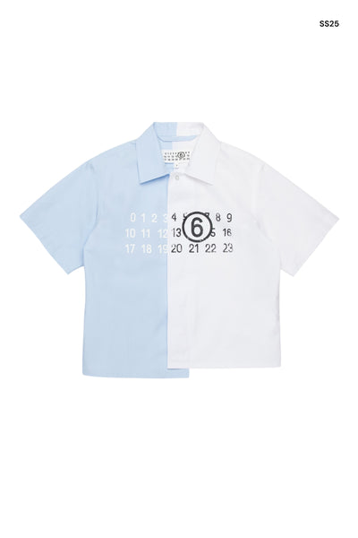 Camicia colorblock bianca e celeste per bambina