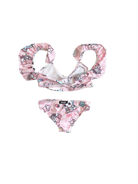 Bikini rosa con stampa all over per neonata e bambina