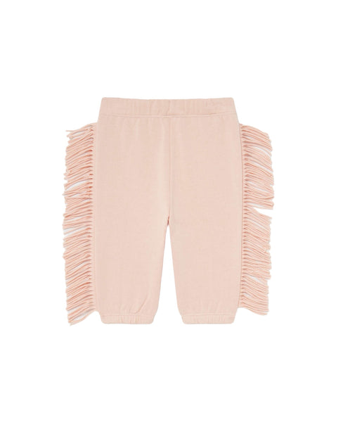 Pantalone in felpa rosa con frange per neonata