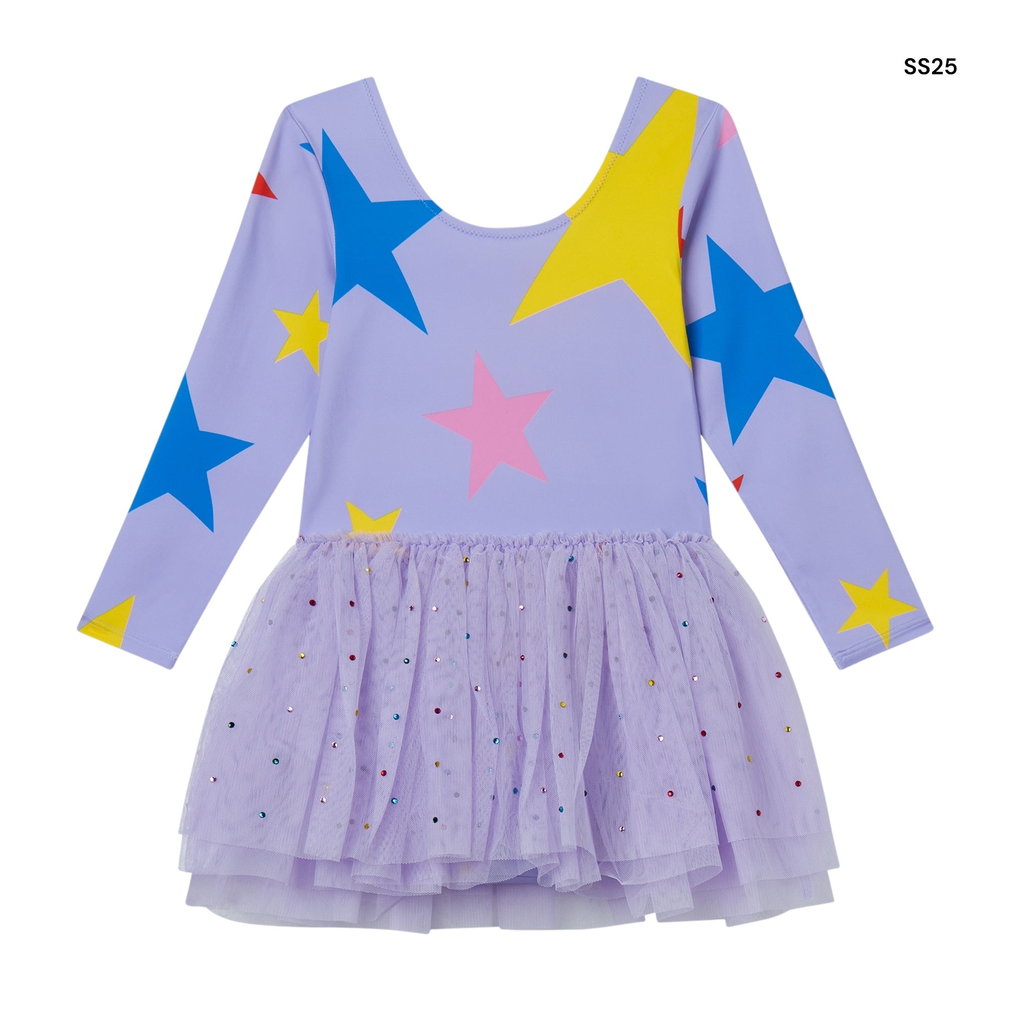Abito viola con tulle e strass per neonata e bambina