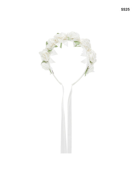 Cerchietto raso bianco con fiori per bambina