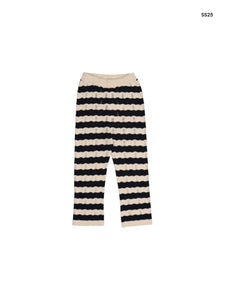 Pantaloni in maglia a righe panna e blu per bambina