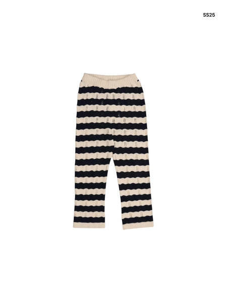 Pantaloni in maglia a righe panna e blu per bambina