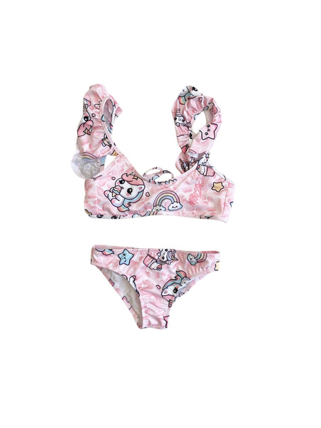 Bikini rosa con stampa all over per neonata e bambina