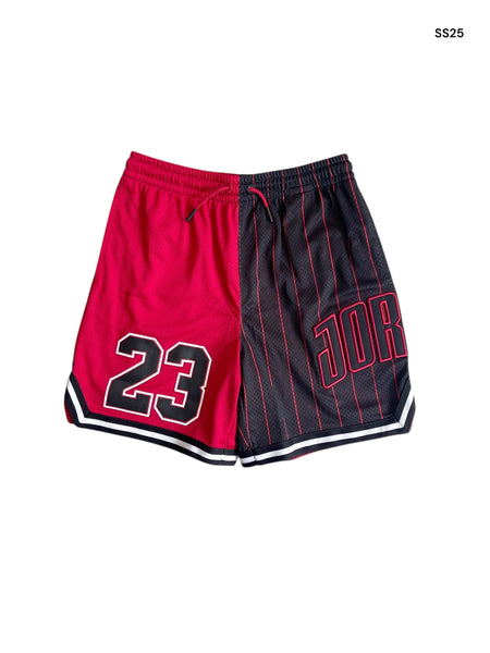 Bermuda in mesh nero e rosso per bambino