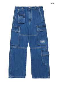 Jeans cargo in denim blu per bambini