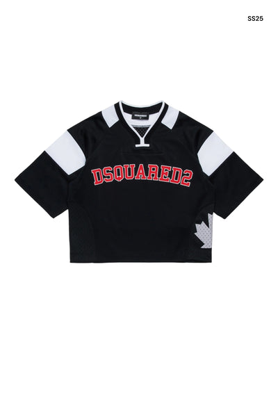 T-shirt cropped nera con logo per bambini