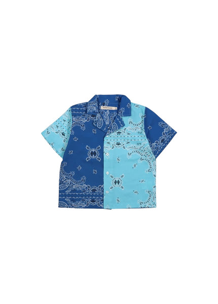 Camicia con stampa bandana cobalto e azzurra per bambino