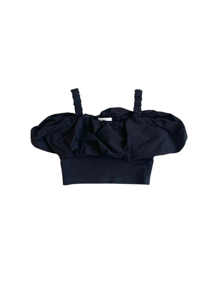 Top nero con balza per bambina