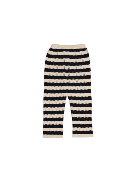 Pantaloni in maglia a righe panna e blu per bambina