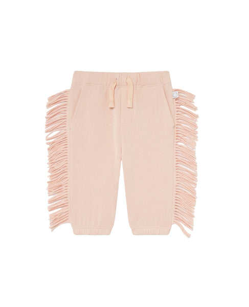 Pantalone in felpa rosa con frange per neonata