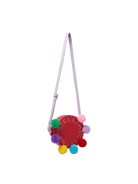 Borsa rossa con pompon multicolor per bambina