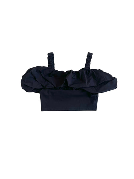 Top nero con balza per bambina