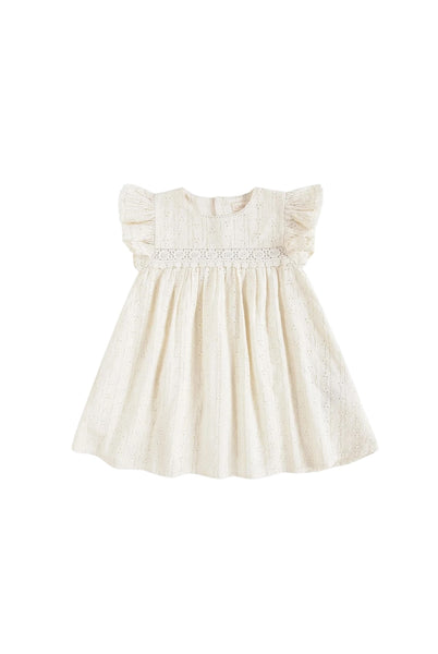 Abito panna con ricami e lurex per neonata