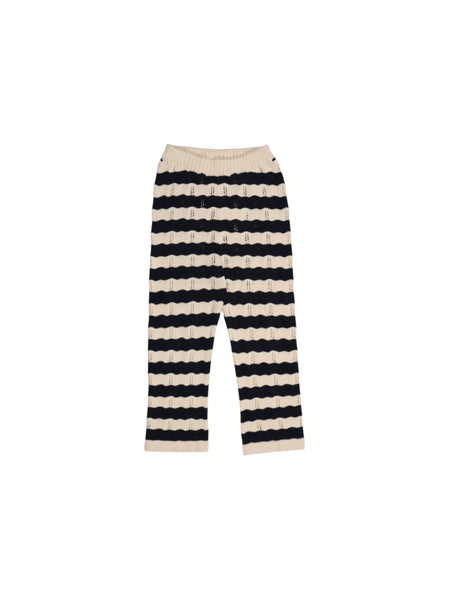 Pantaloni in maglia a righe panna e blu per bambina