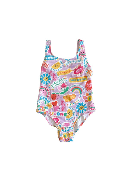 Costume intero con stampa all over multicolor per neonata e bambina