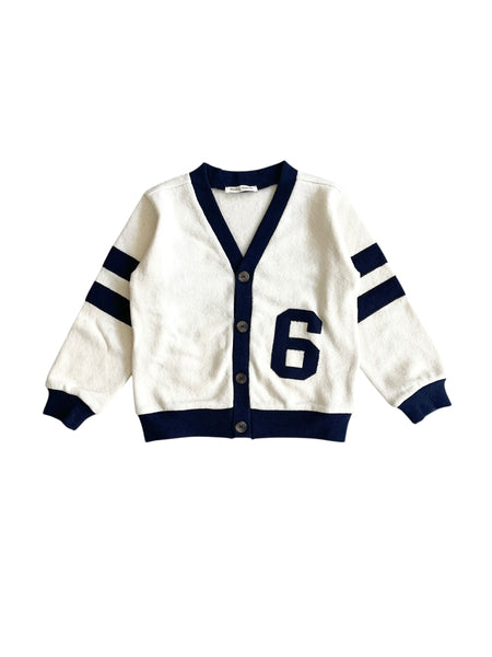 Cardigan panna con dettagli blu per neonato e bambino