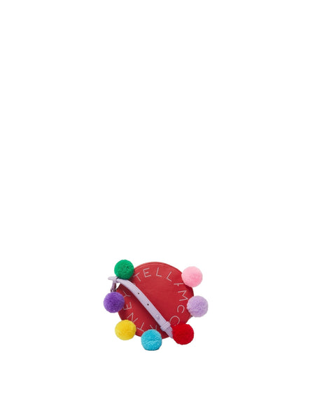 Borsa rossa con pompon multicolor per bambina