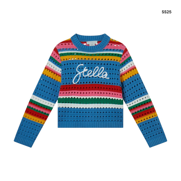 Maglia traforata multicolor con logo per bambina