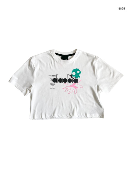 T-shirt cropped bianca con logo per bambina