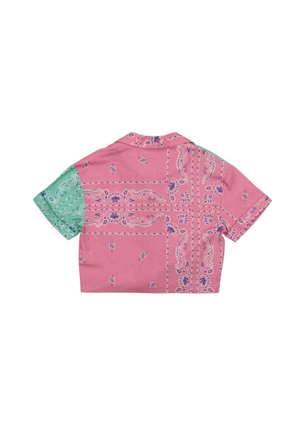 Camicia con stampa bandana rosa e verde giada per bambina