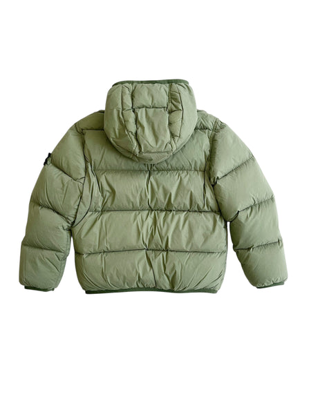 Piumino verde con cappuccio per neonato e bambino