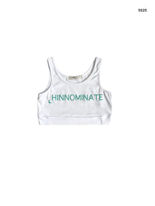 Top bianco con logo verde giada glitterato per bambina