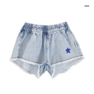 Short in denim chiaro per bambina