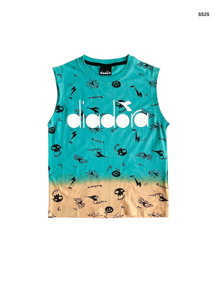 T-shirt smanicata effetto sfumato petrolio/arancione per bambino
