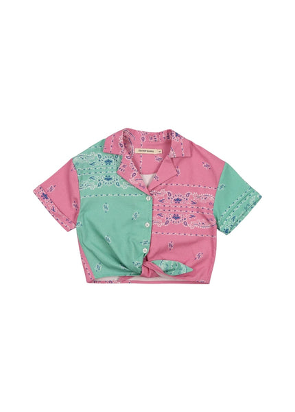 Camicia con stampa bandana rosa e verde giada per bambina
