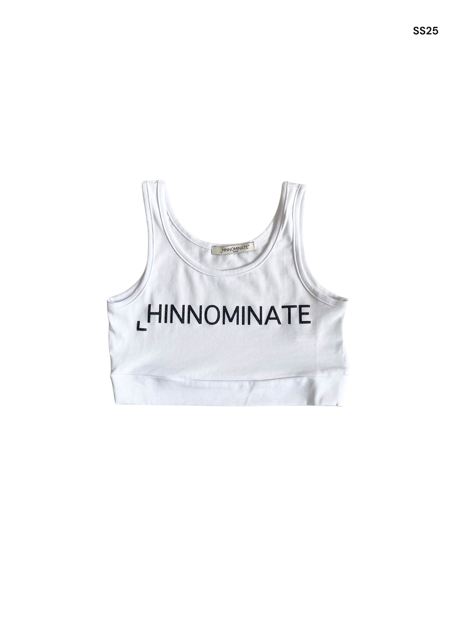 Top bianco con logo nero glitterato per bambina