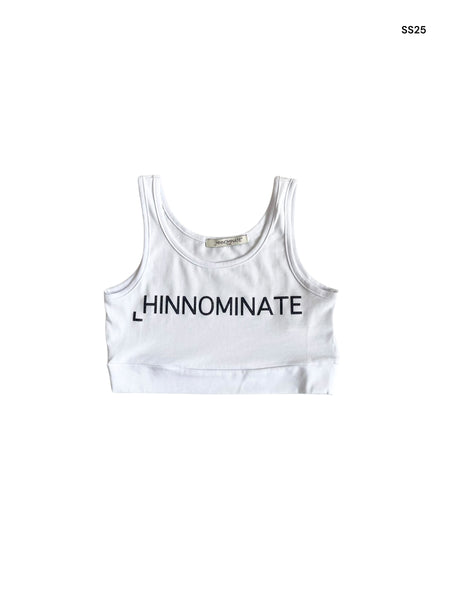 Top bianco con logo nero glitterato per bambina