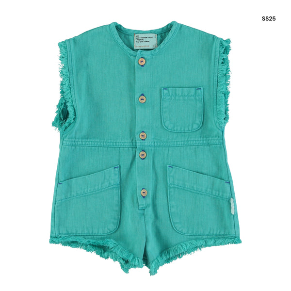 Tuta corta in denim turchese per neonata e bambina