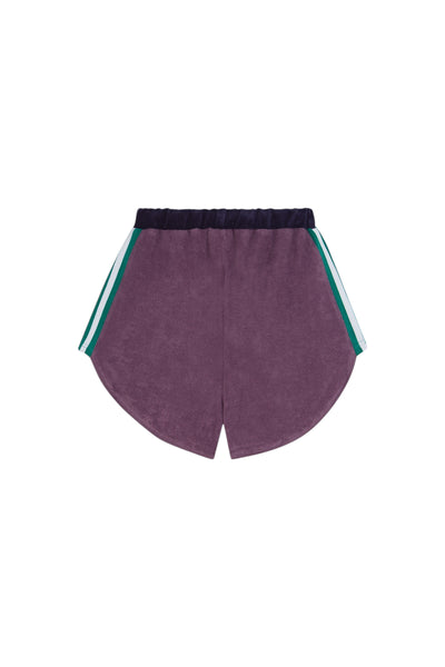 Short in spugna color block viola per bambini