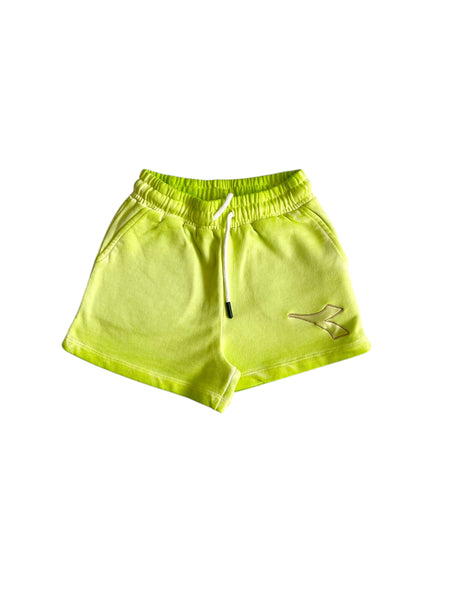 Short in felpa lime con logo per bambina