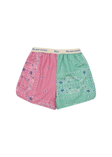 Short con stampa bandana rosa e verde giada per bambina