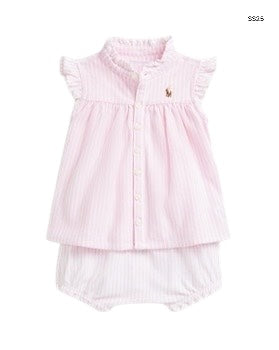 Set camicia + short a righe bianche e rosa per neonata