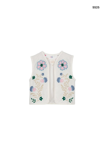 Gilet bianco con ricami per bambina