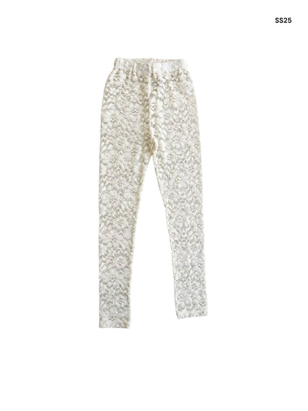 Leggings in pizzo avorio per bambina