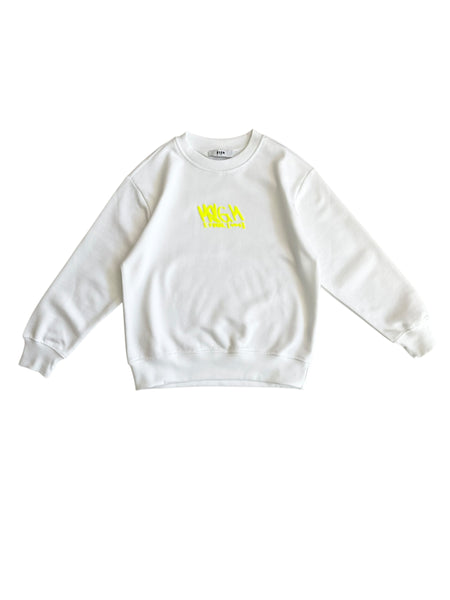 Felpa bianca con logo fluo per bambini