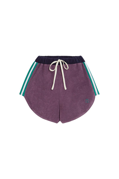 Short in spugna color block viola per bambini