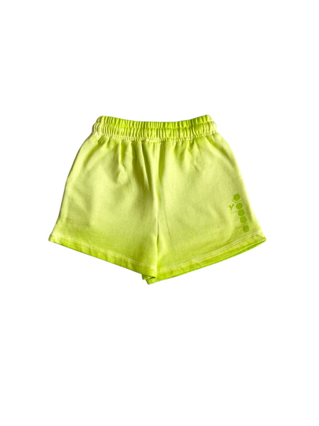 Short in felpa lime con logo per bambina