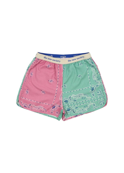 Short con stampa bandana rosa e verde giada per bambina
