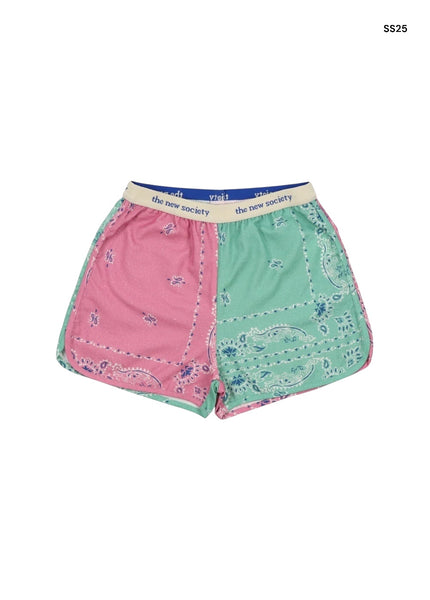 Short con stampa bandana rosa e verde giada per bambina