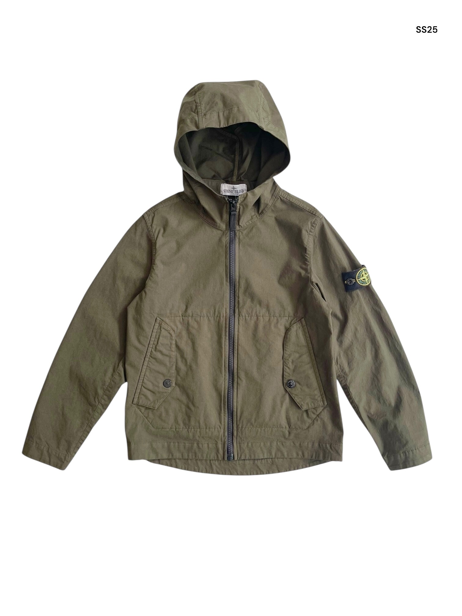 Giubbino verde militare con cappuccio per bambino