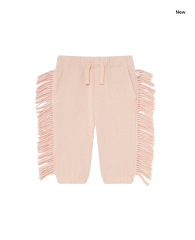 Pantalone in felpa rosa con frange per neonata